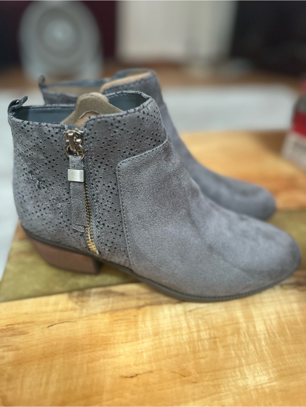 Dr. Scholl's Gray Suede Perforated Ankle Bootie with Side Zip